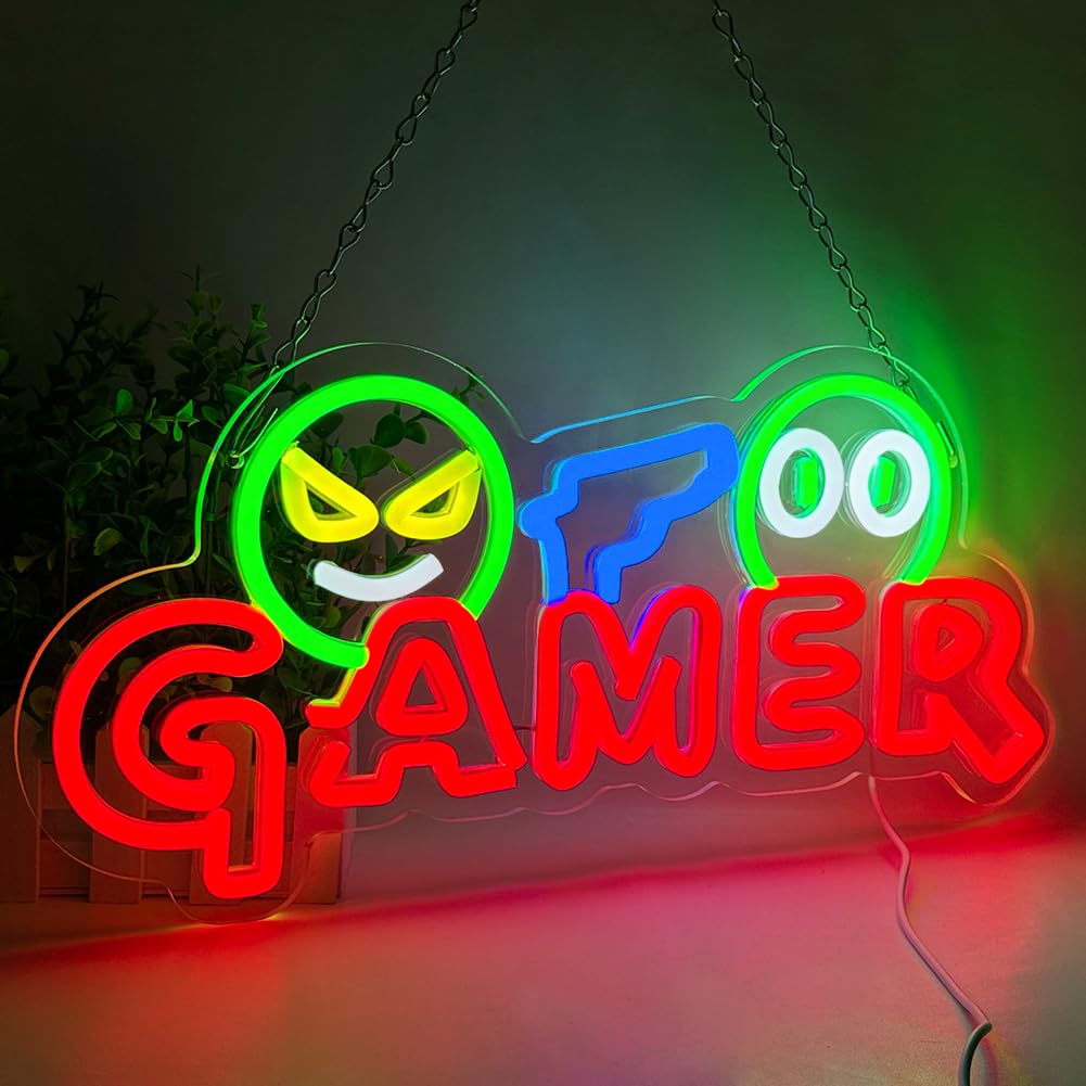 Wedding Led - ゲーマー向けネオンサインLEDウォールライト、カスタマイズ可能なカラフルなゲーミングネオンランプ、ゲームルームセットアップ、男の隠れ家、ゲーミングゾーン、寝室の装飾に