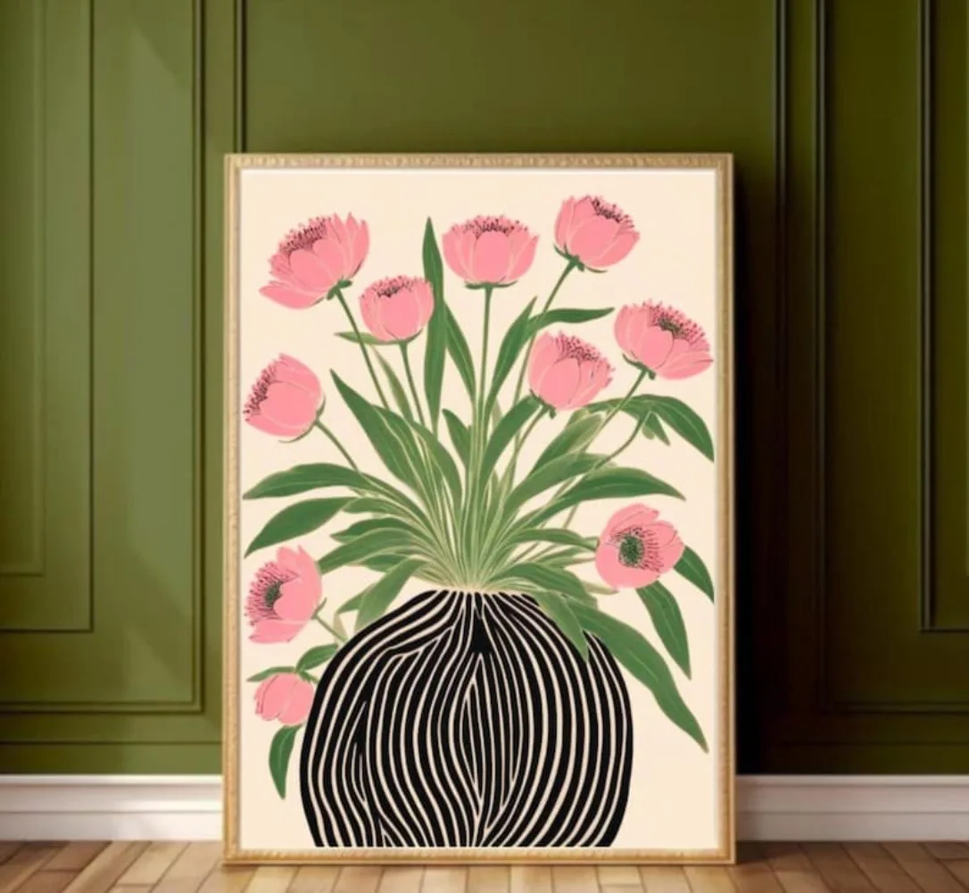 Flower Girl Basket - フレームレスの花のポスター、マティスのウォールアート、パステルプリント、花瓶の花の絵、カラー絵画、ホームルームの装飾用、Gi