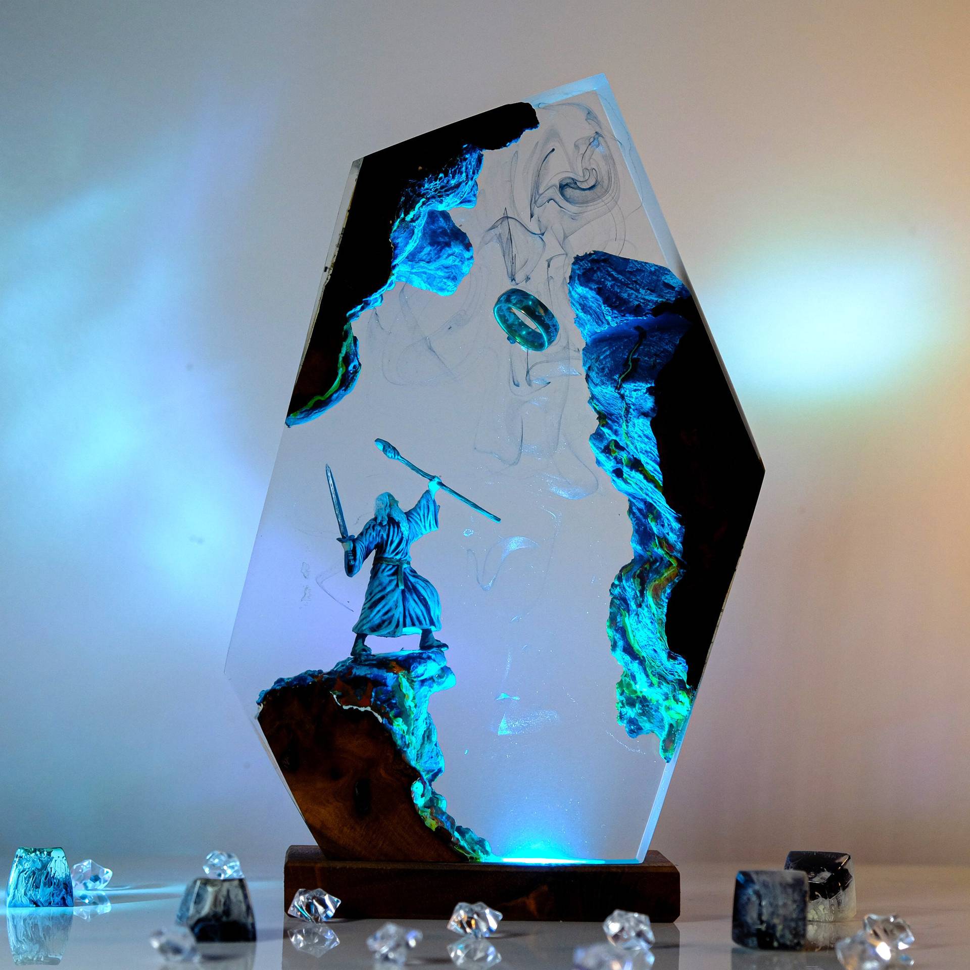 Wedding Led - 映画シーンフィギュアテーブル樹脂ランプマジックリングカラフルナイトライトカスタマイズされたクリエイティブ芸術的なデスクトップホームデコレーションUSB充電