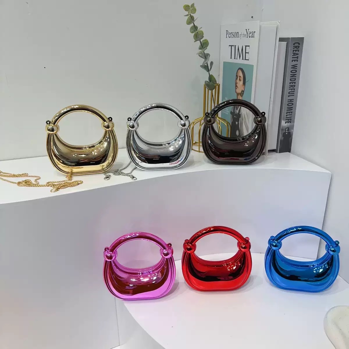 Wedding Vendor - ミニゴールデンイブニングバッグ財布とハンドバッグ高級デザイナーショルダーバッグ面白い形パーティー結婚式アクリルノットクラッチ財布