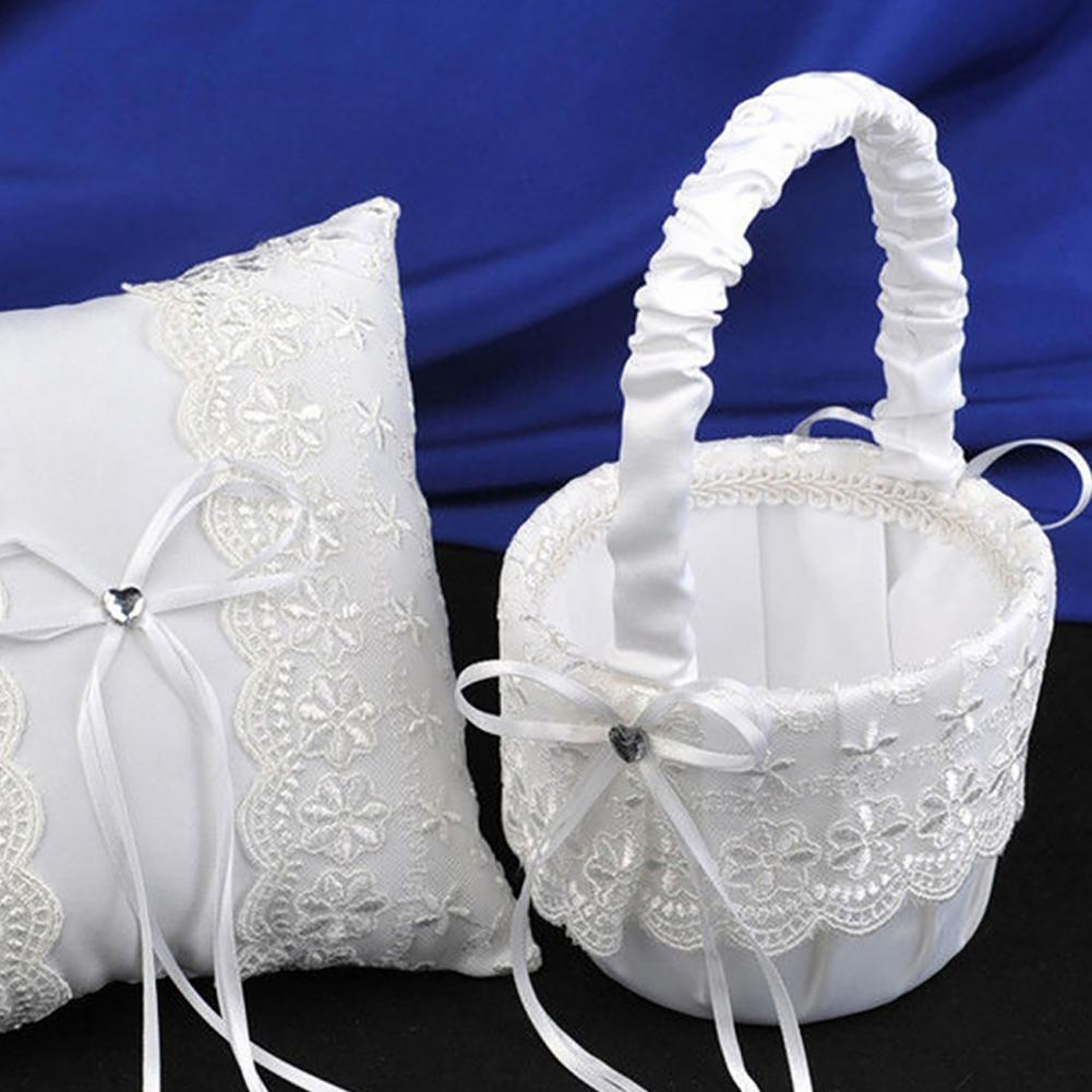 ロマンチックな花の蝶ネクタイのバスケット,偽物の花,結婚式, - Flower Girl Basket のレビューと価格