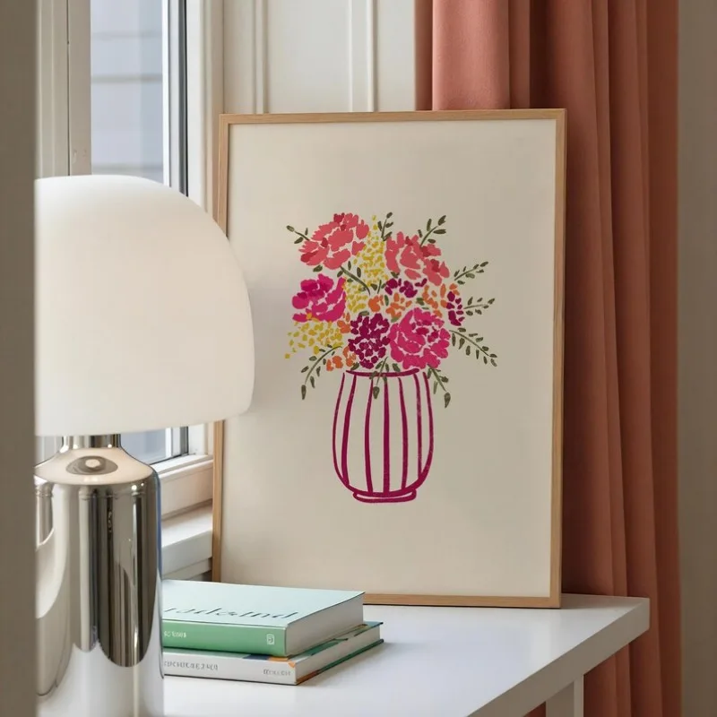 フレームなしのキャンバス絵画、ミニマリストな静物画、抽象的な - Flower Girl Basket のレビューと価格