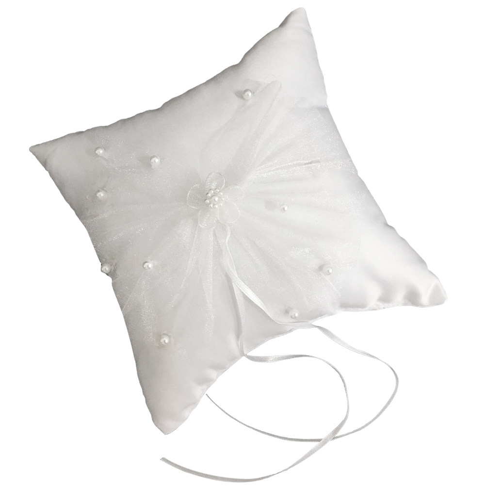 レースのウェディングリングピロー。象牙色のパールとリボンで装 - Ring Bearer Pillow のレビューと価格