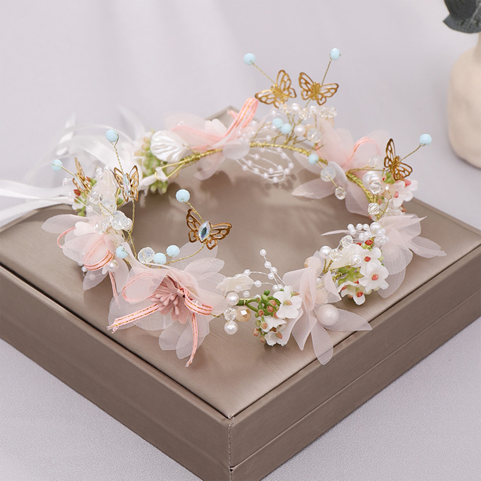 女性女の子フラワーヘッドバンド花嫁蝶花冠ヘアバンドヘアアクセ - Wedding Arch Flower のレビューと価格