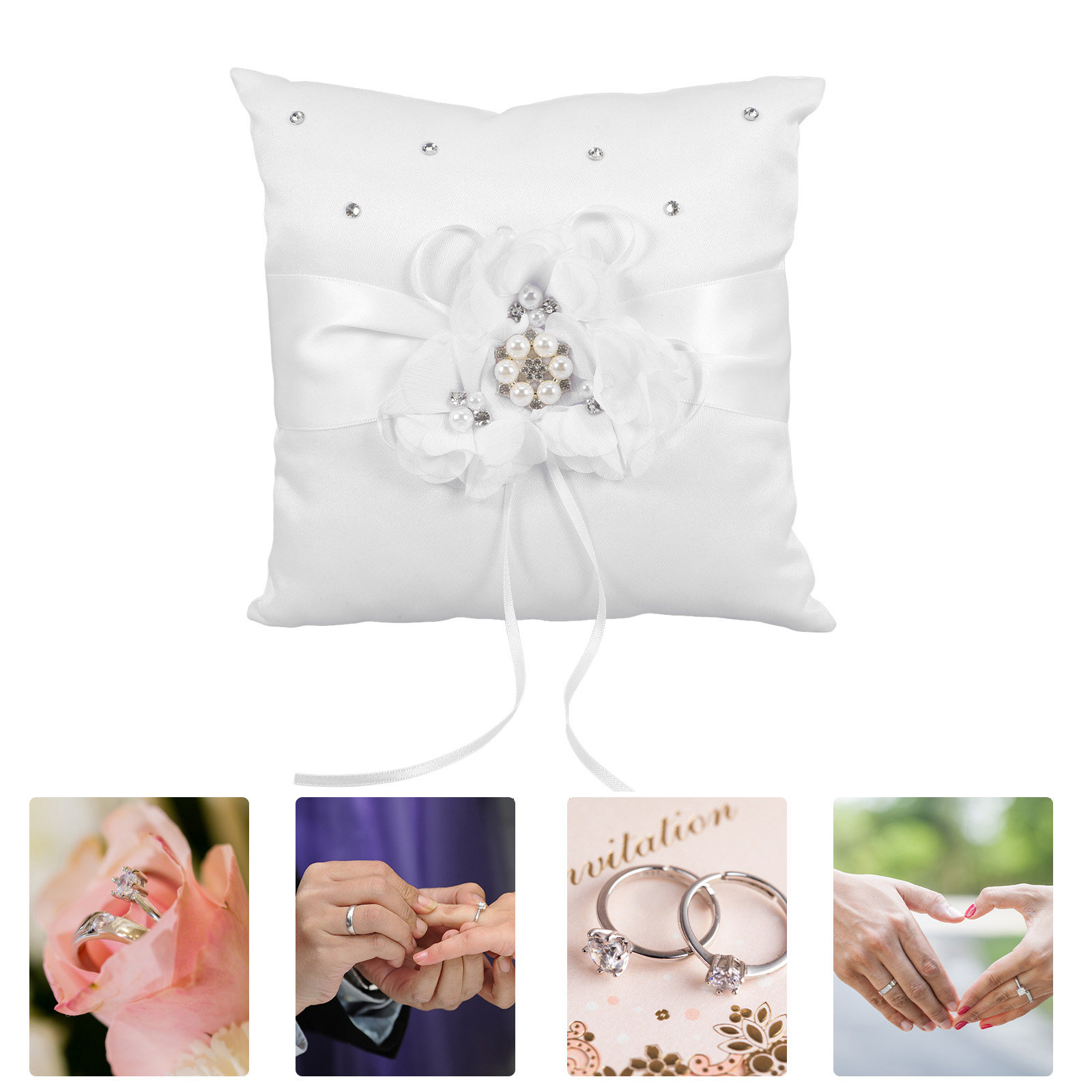 上品な20x20cmのウェディングリングピロー。真珠と花のリ - Ring Bearer Pillow のレビューと価格