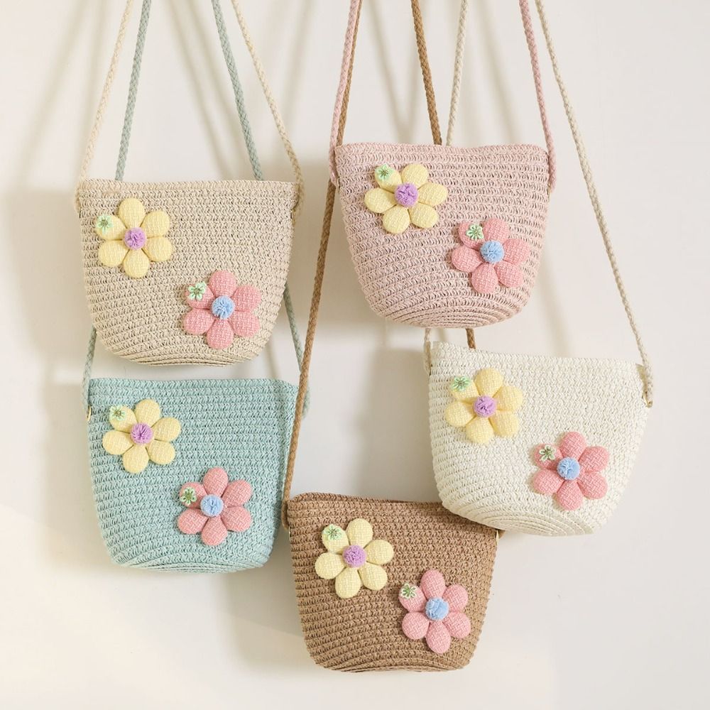 手作りの女の子用花柄ストローバッグ、コインパース、ジッパー付 - Flower Girl Basket のレビューと価格