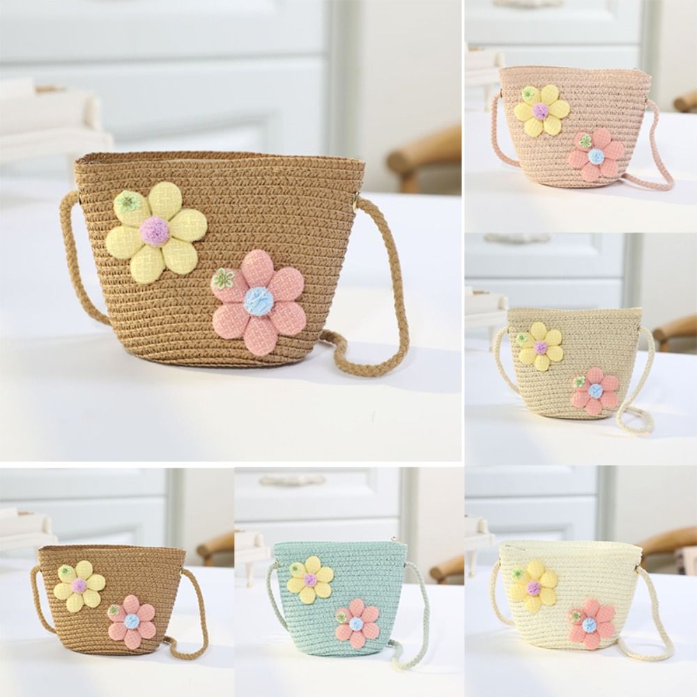 手作りの女の子用花柄ストローバッグ、コインパース、ジッパー付 - Flower Girl Basket のレビューと価格