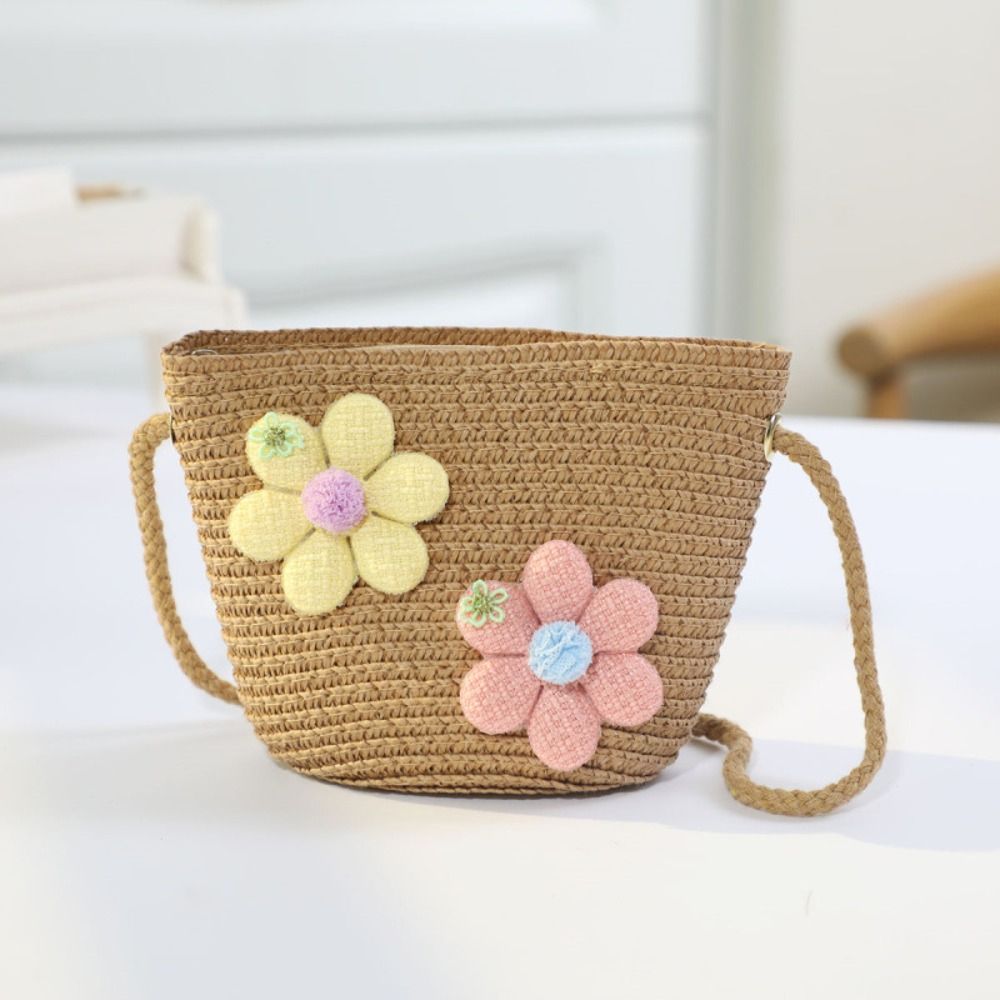 手作りの女の子用花柄ストローバッグ、コインパース、ジッパー付 - Flower Girl Basket のレビューと価格