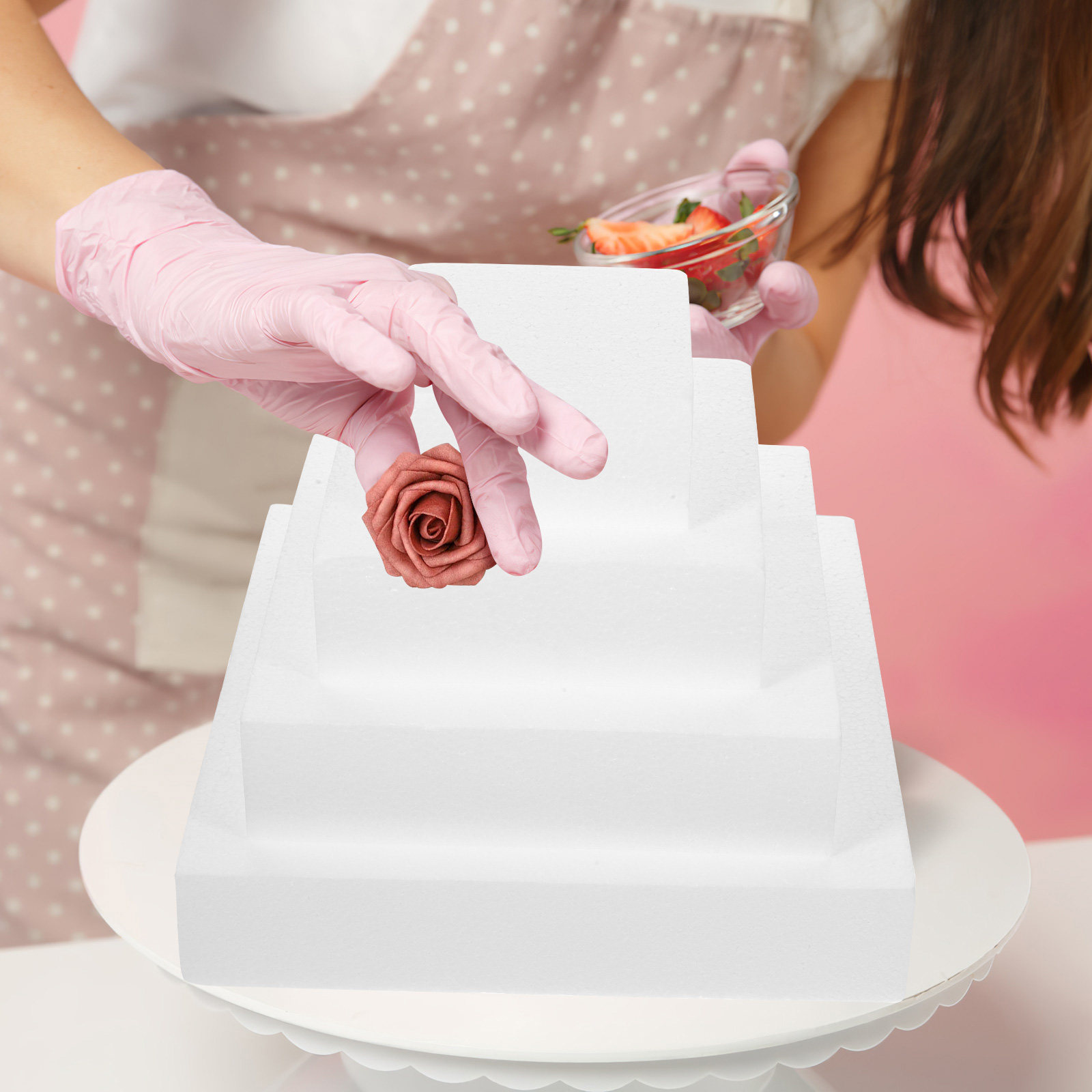 4個入りフォームケーキダミー、立方体、白、再利用可能、デコレ - Wedding Cake Supply のレビューと価格
